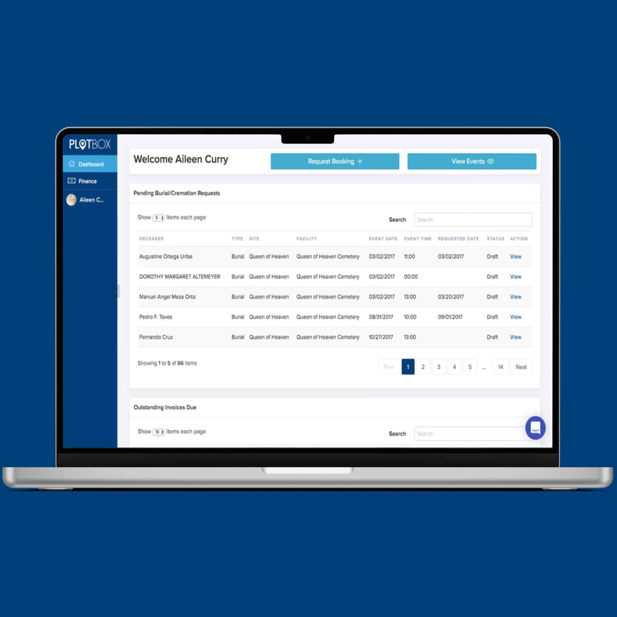 Funeral Director Portal Dashboard