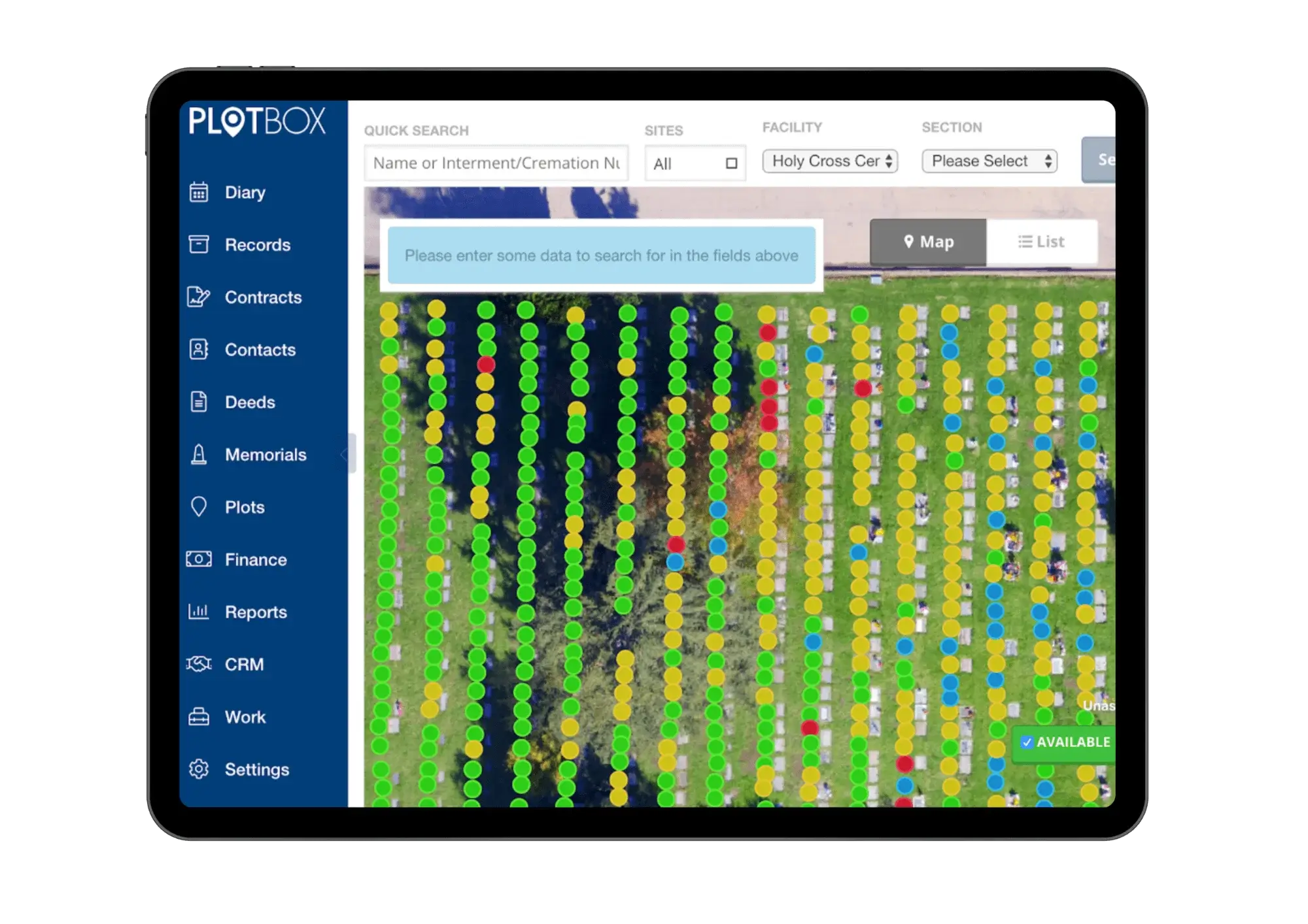 iPad showing the mapping features of PlotBox
