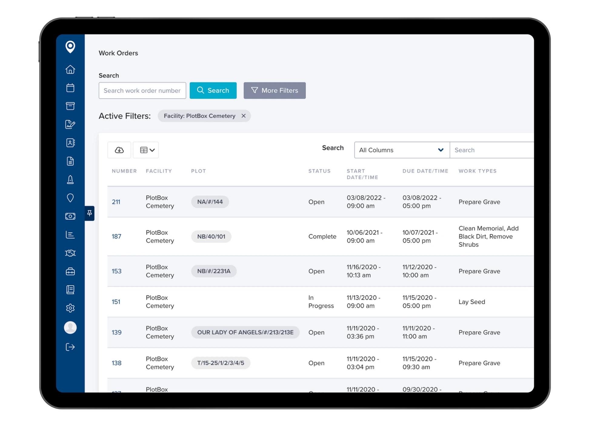 iPad showing work orders on PlotBox